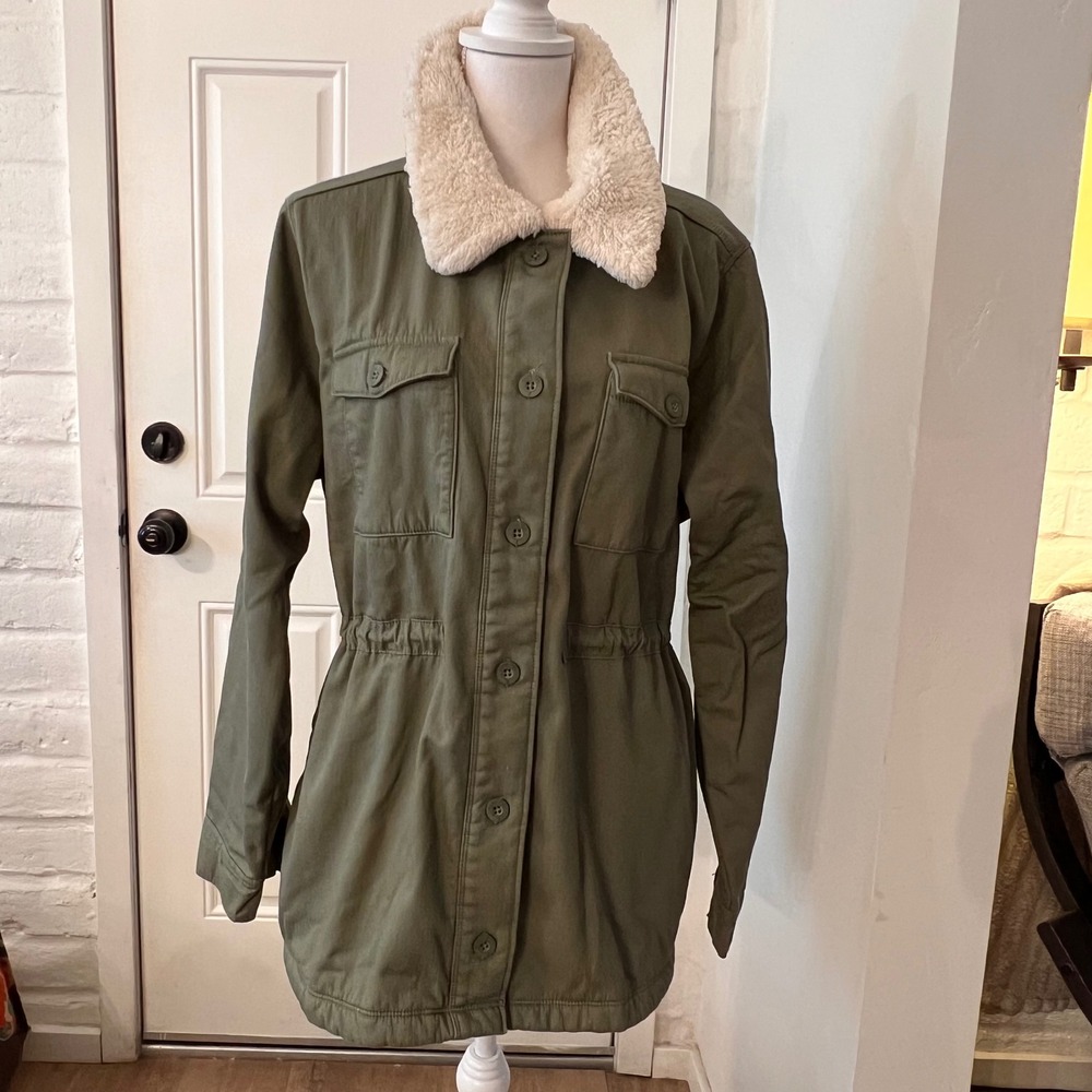 Hang Ten Olive Green Utility Jacket Fleece Lined Faux Shearling Collar XXL